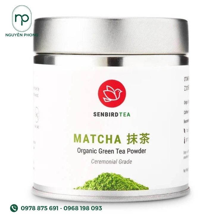 Mẫu tem nhãn bột trà xanh hiện đại